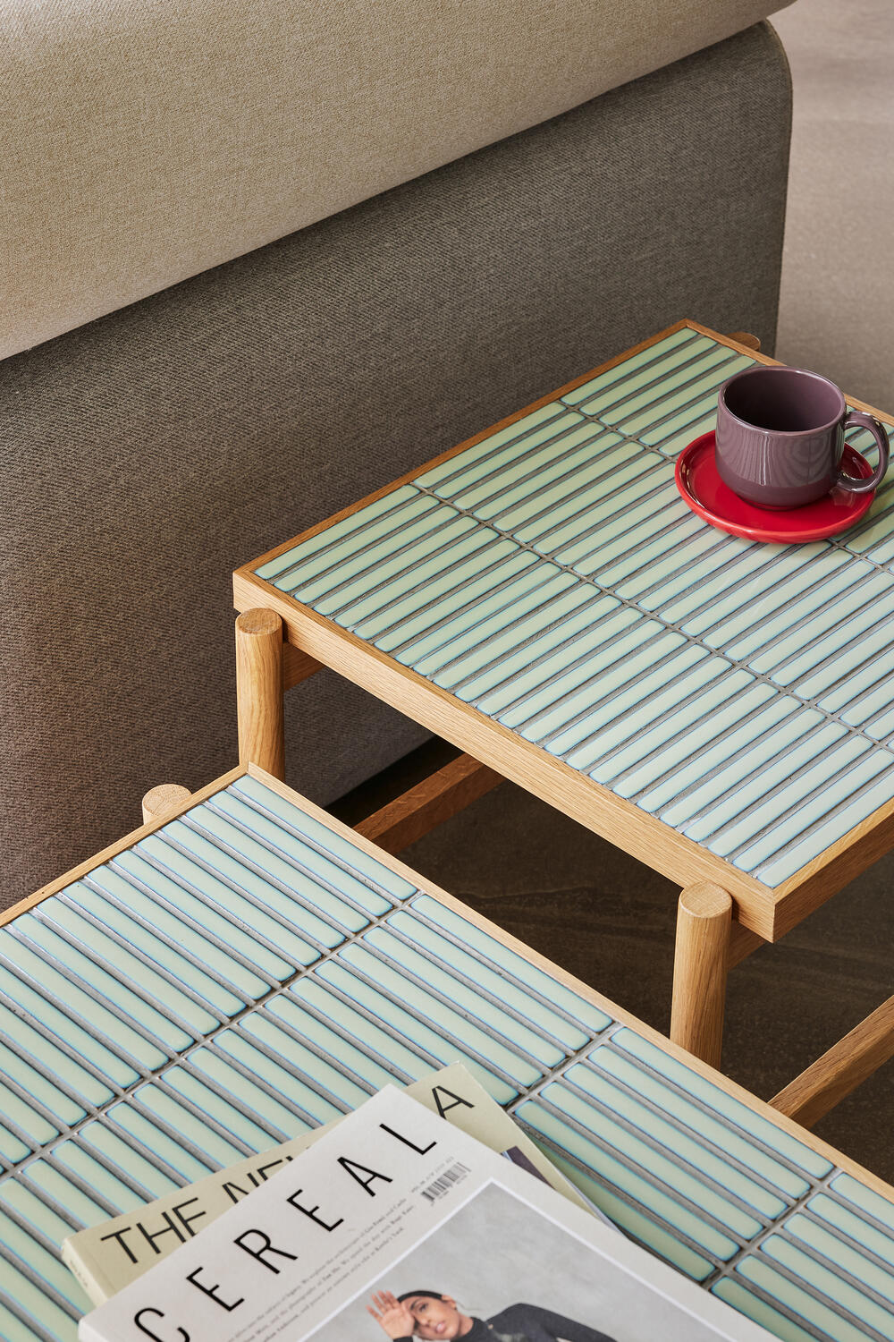 Tile sofabord, Mint/Natur - 61x66 cm